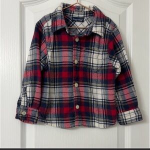 Rugged Bear plaid flannel shirt long sleeve button up 100% cotton red blue Size3